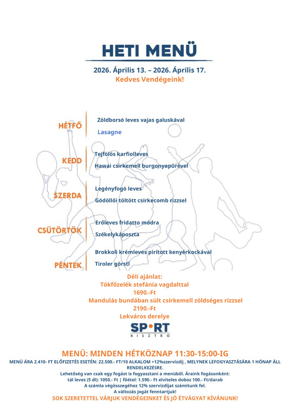 sportbisztro heti menü