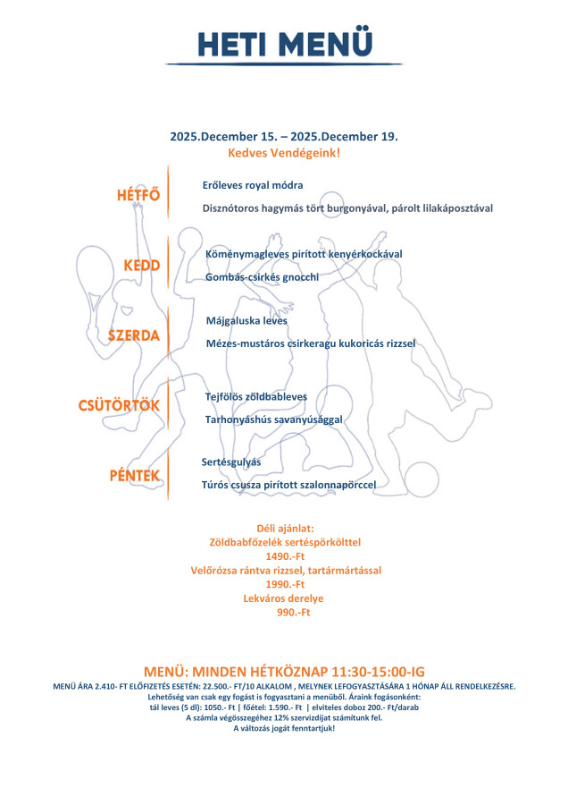 Sportbisztro heti menü