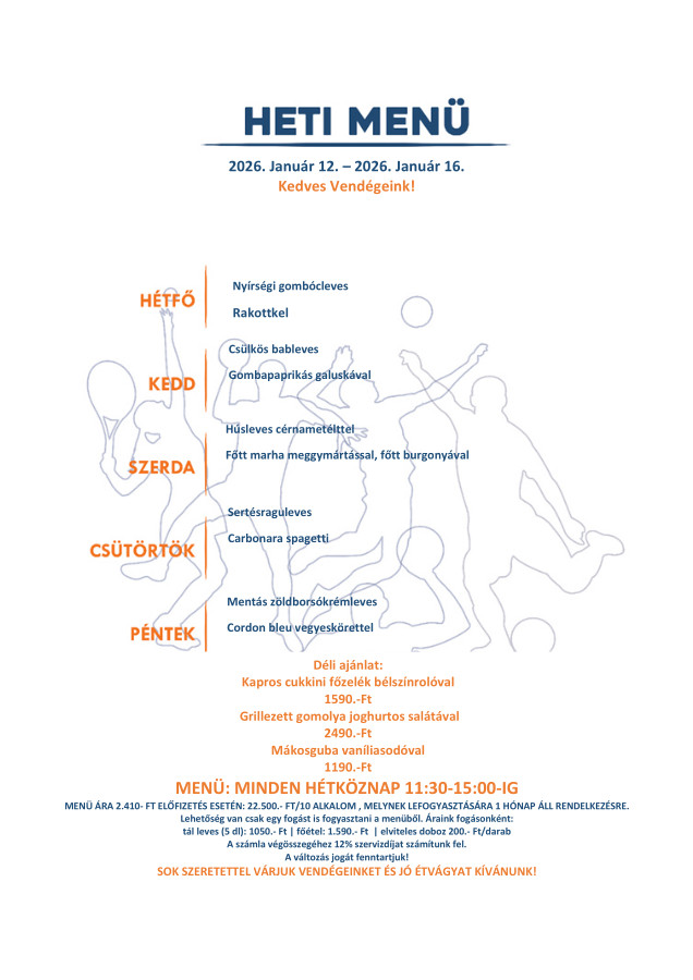 sportbisztro heti menü